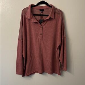 Heyson Dusty Pink Long Sleeve Henley Quarter Button Top Size 1XL